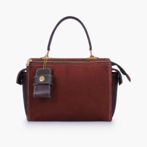Hala's Dark Brown Suede Bowling Bag With Top-Handle