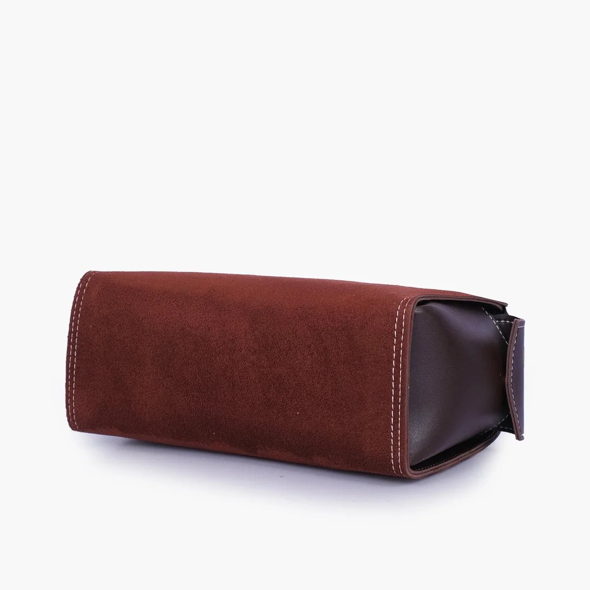 Hala's Dark Brown Suede Bowling Bag With Top-Handle - Image 5