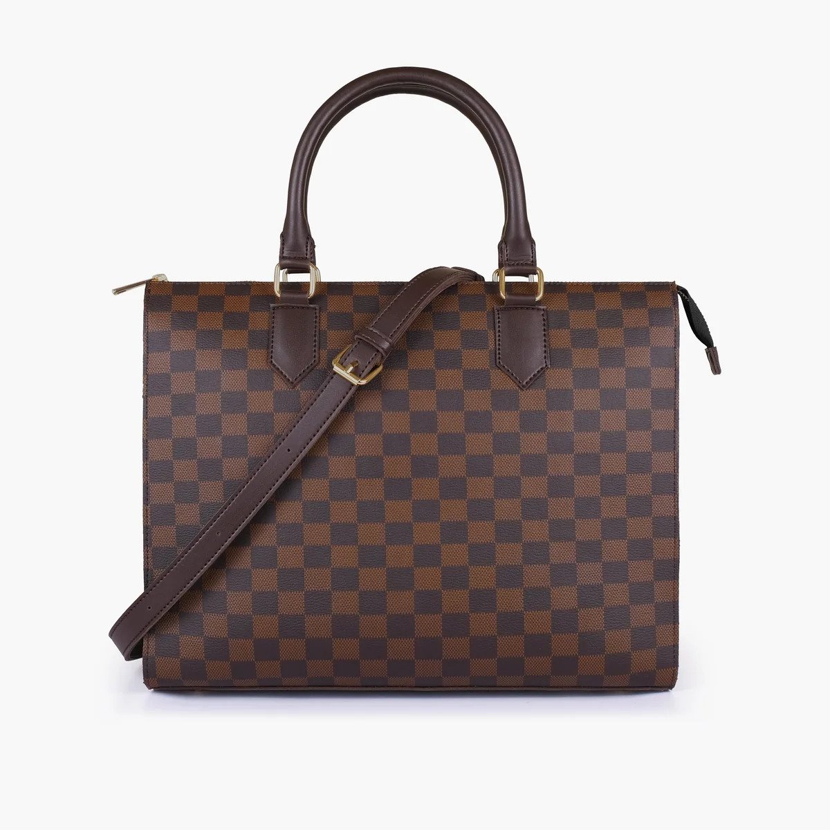 Hala's Dark Brown Checkered On-The-Go Handbag