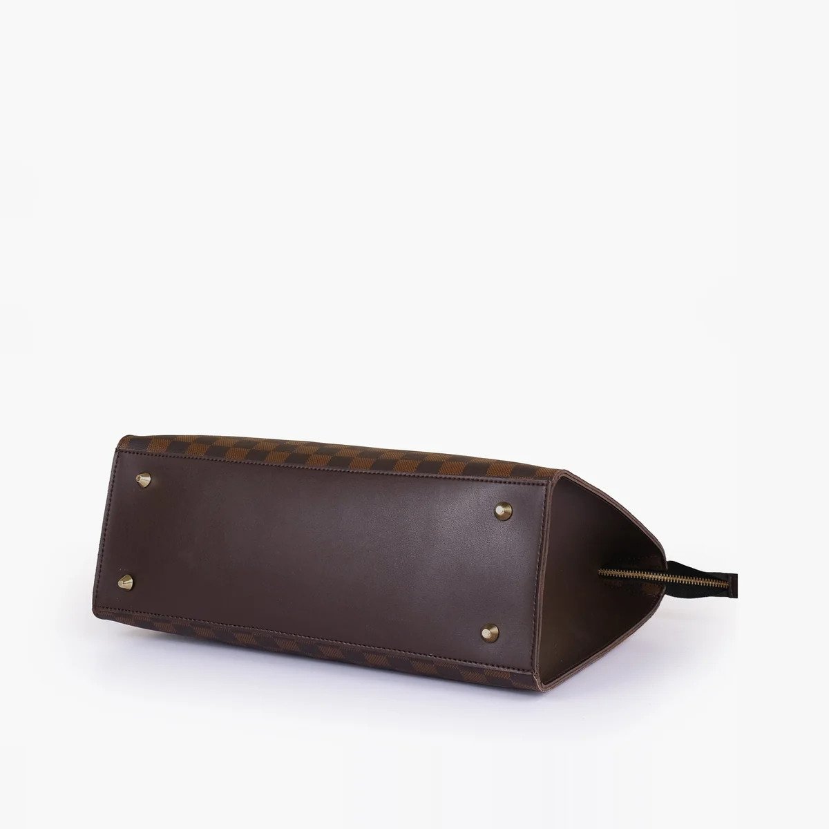 Hala's Dark Brown Checkered On-The-Go Handbag - Image 5