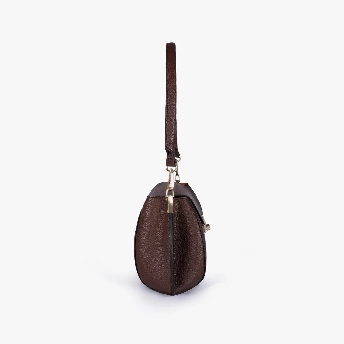 Hala's Dark Brown Pebble Baguette Bag - Image 5