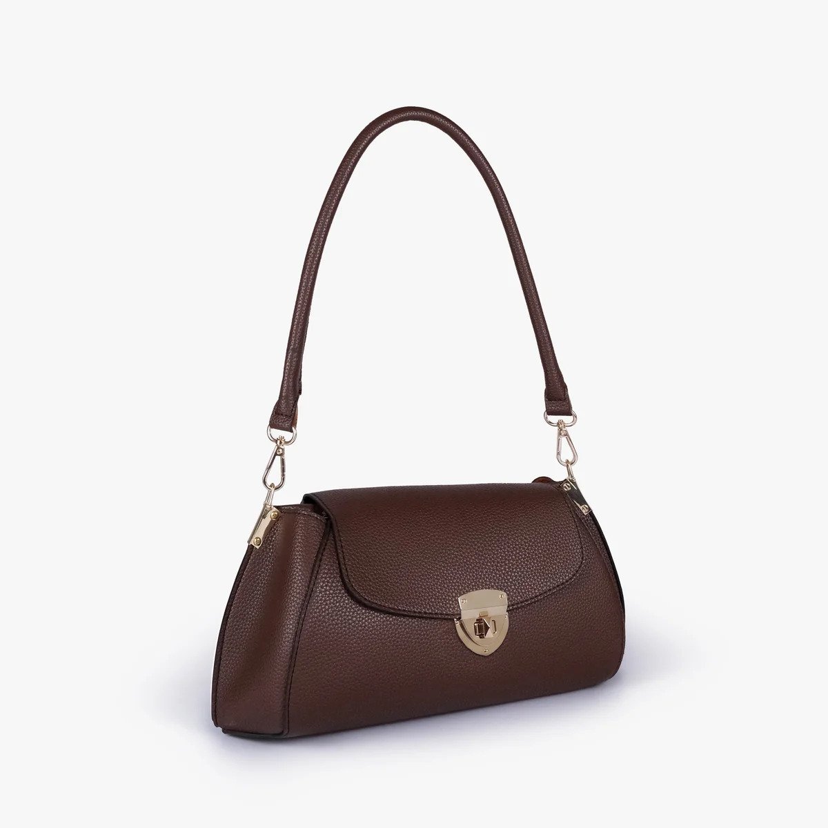 Hala's Dark Brown Pebble Baguette Bag - Image 2